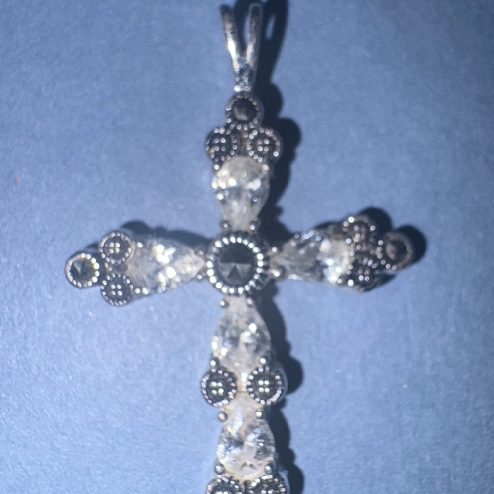 Vintage Serling Silver 925 Cross Pedant with Marcasite & Cubic Zirconia Stones